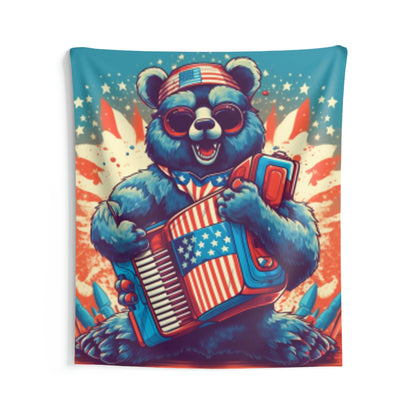 Accordion Bear 愛国的な独立記念日アメリカ音楽屋内壁タペストリー