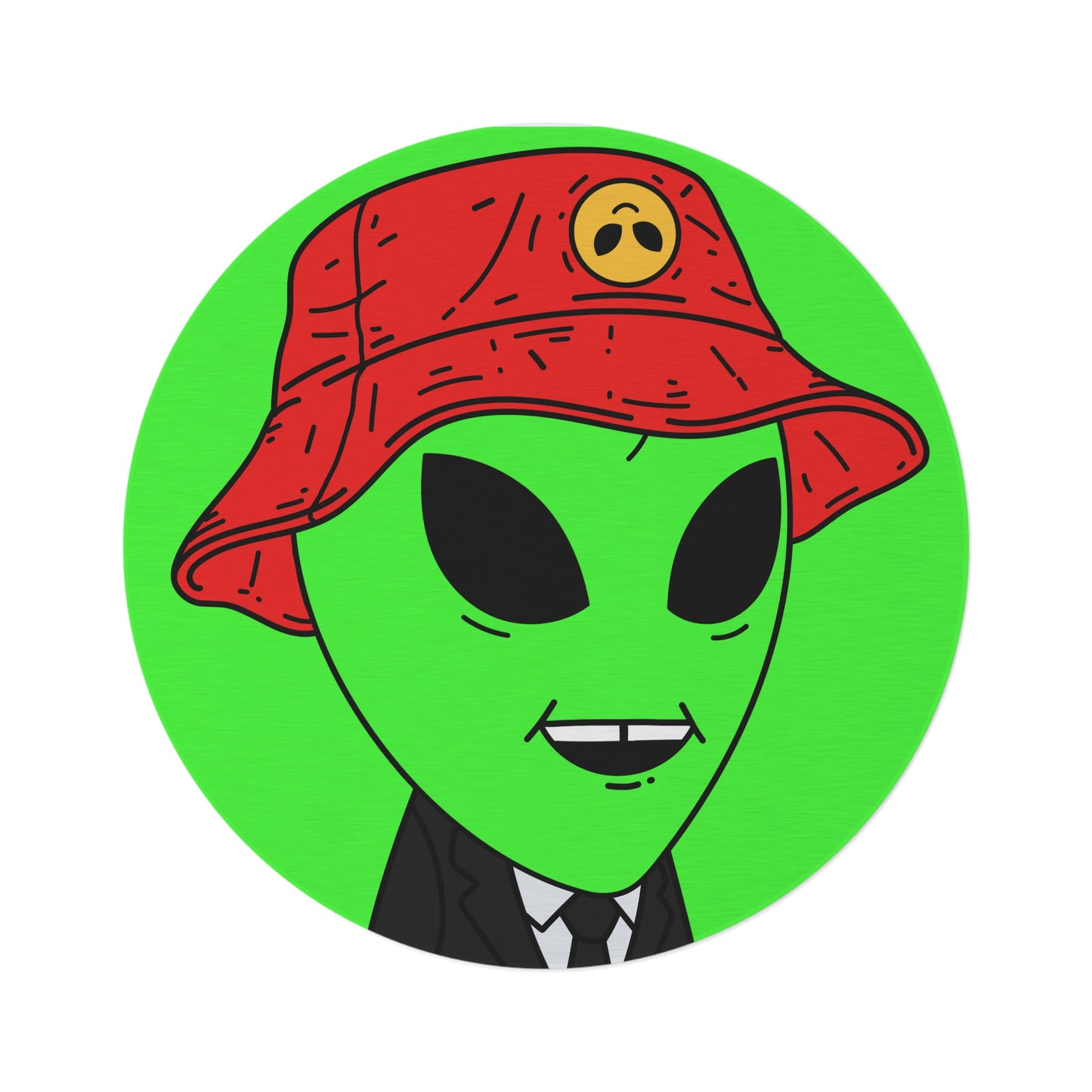 Extra Green Alien Black Suit Business Visitor Red Visi Hat Chipped Tooth Smile Round Rug - Visitor751