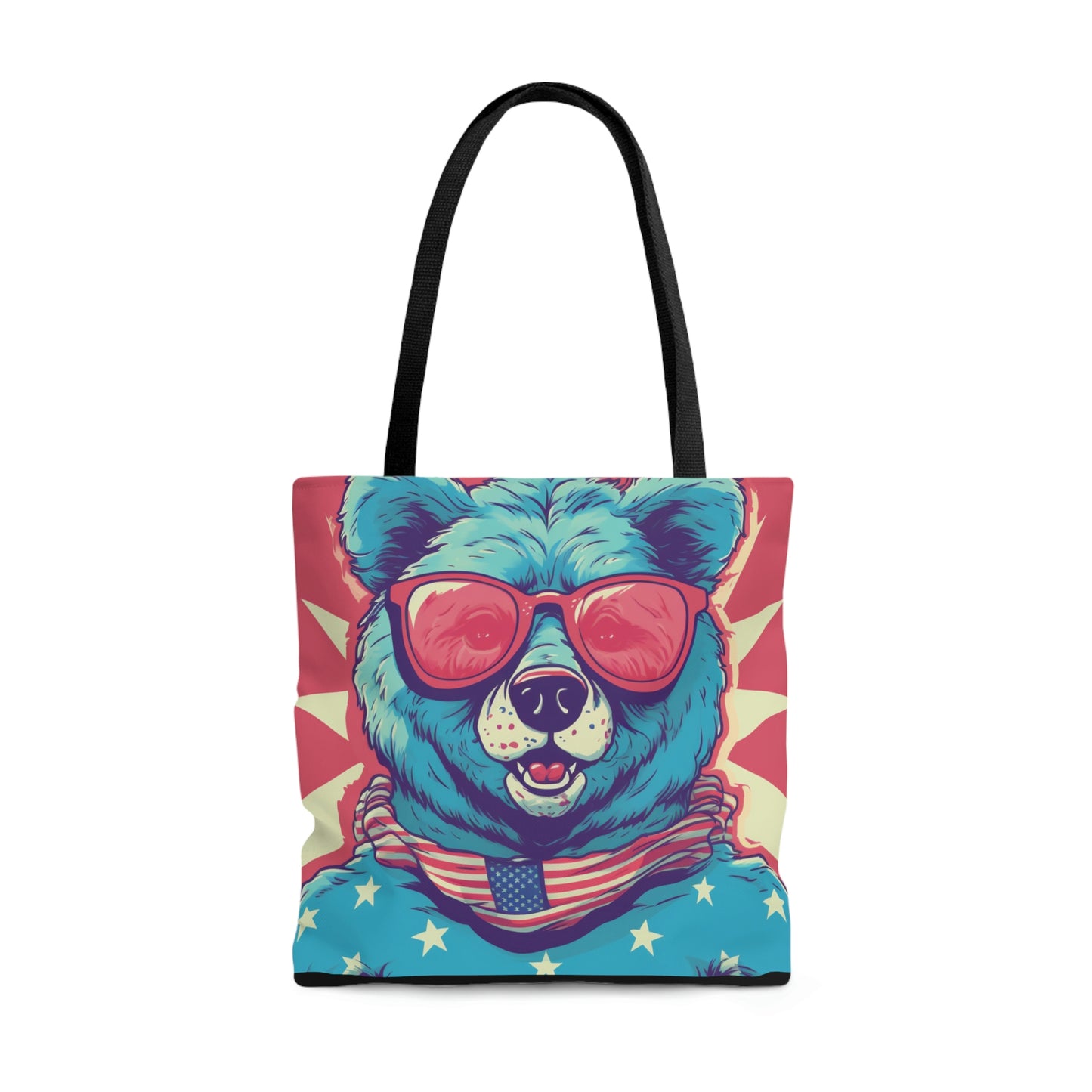 4th of July Festive Fun: Cute Patriotic Bear Graphic USA Style Tote Bag (AOP)