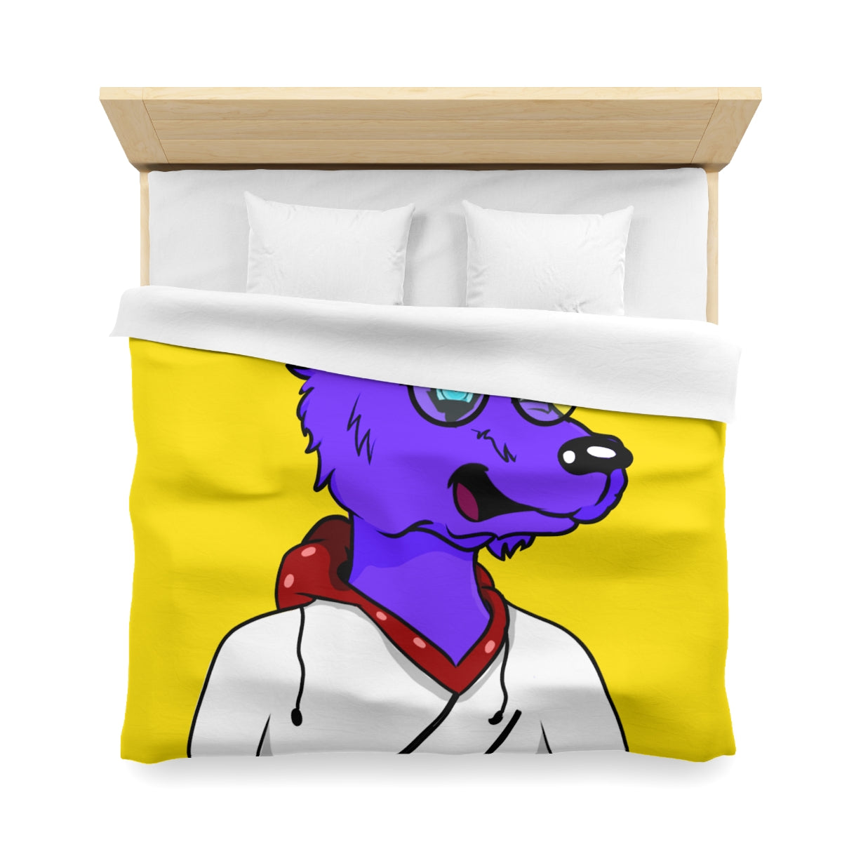 Cyborg Wolf Round Frame Glasses Fedora Hat White Sweatshirt Hoodie Purple Fur Microfiber Duvet Cover