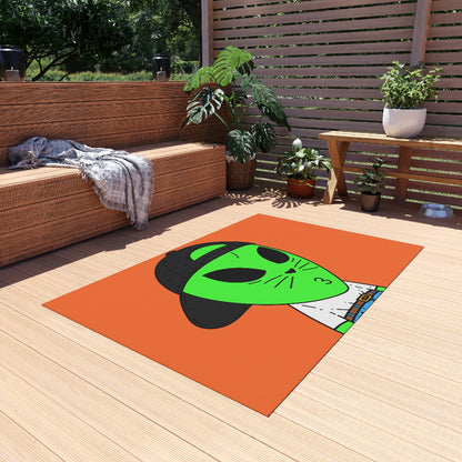 Cat Whiskers Visitor Green Alien Heart Nose Black Cap Outdoor Rug