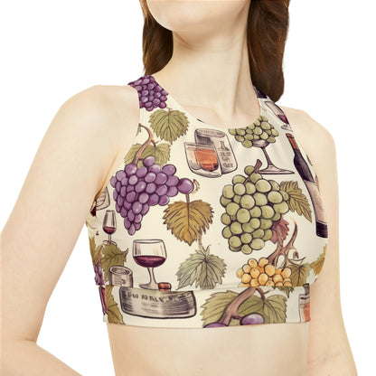 Wine Lovers Theme: Varieties of Wine, Grapes & Vineyards Design Sporty Bikini Set (AOP)