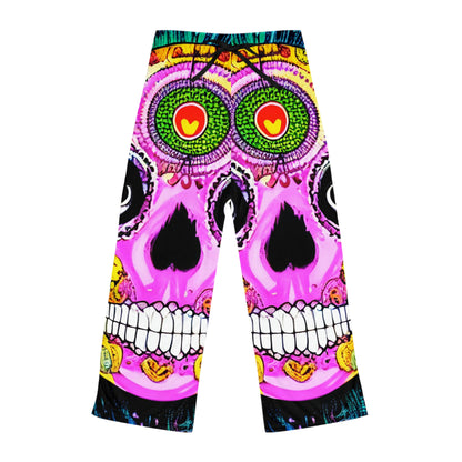 Trippy psychedelic Skull Skeleton Head Face Women's Pajama Pants (AOP)