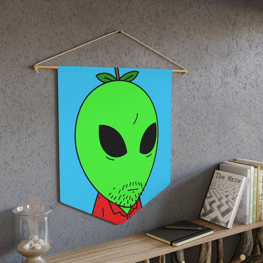 Green Apple Head Alien Unshaven Red Collar Shirt Visitor Pennant