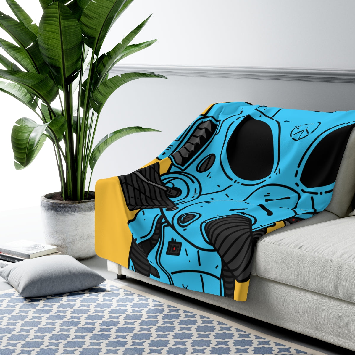 Armored Blue Peace Future Alien Cyborg Machine Visitor Sherpa Fleece Blanket