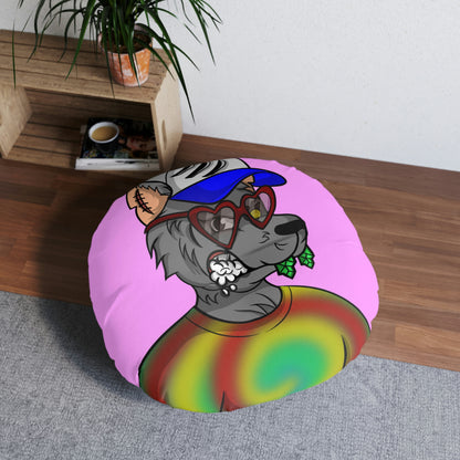 Valentine Heart Wolf Werewolve Tiedye Tufted Floor Pillow, Round