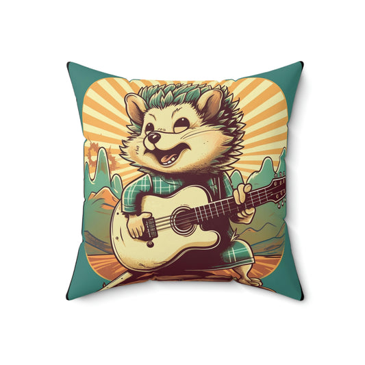 Hedgehog Old Style Classic Guitarist Digital Design Spun Polyester Square Pillow