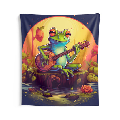 Log Frog Playing Instrument Tune Music Outdoor Swamp Graphic Indoor Wall Tapestries