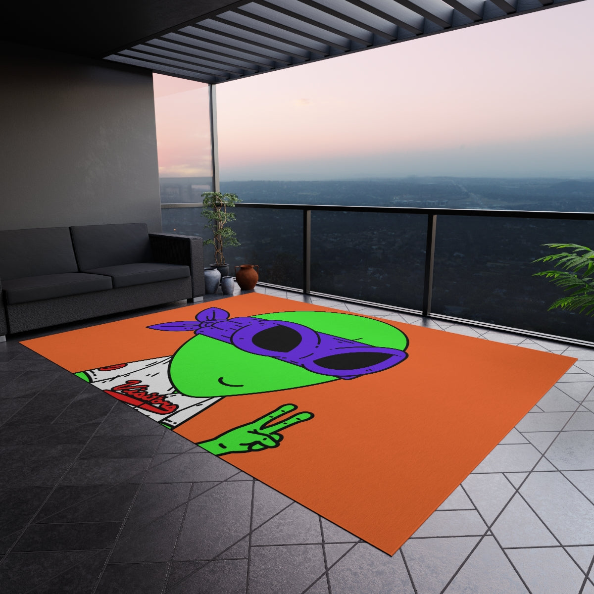 Purple Ninja Peace Visitor Jersey Alien Outdoor Rug