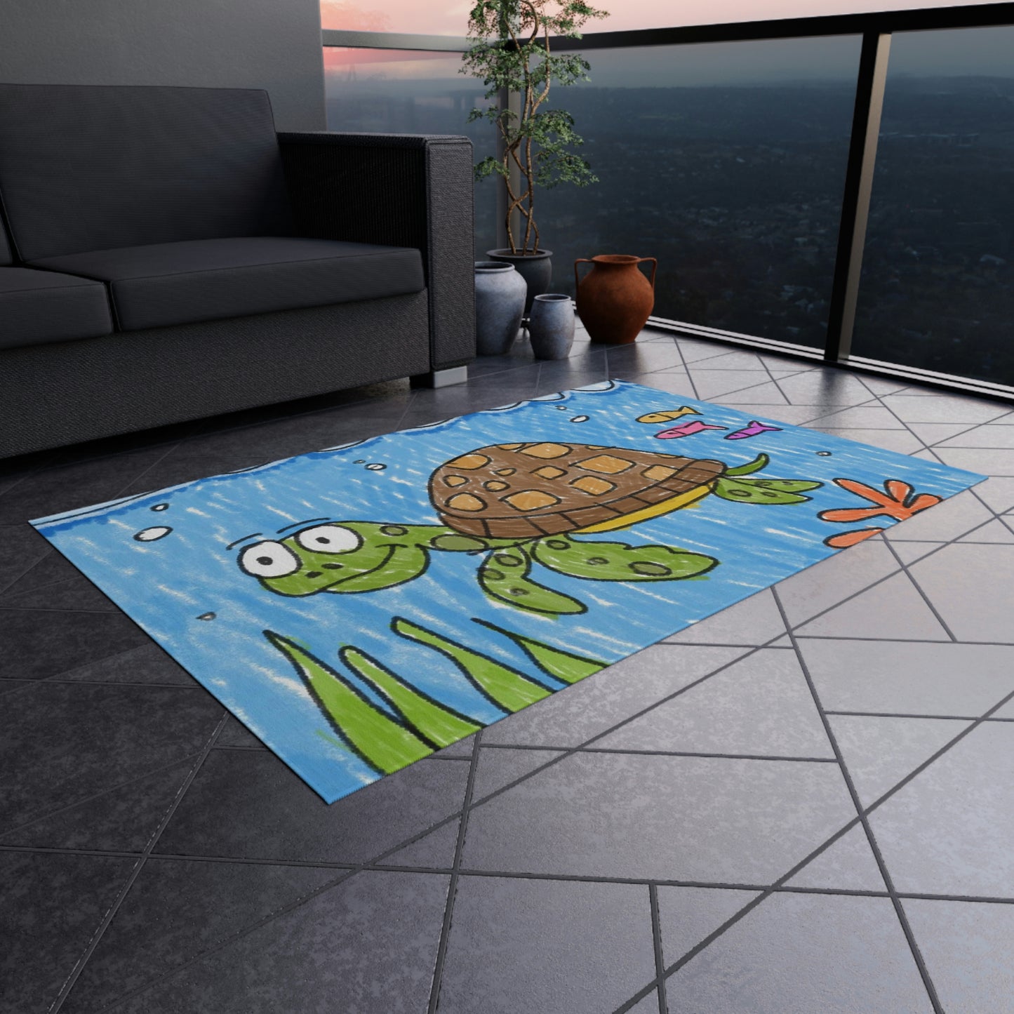 Sea Turtle Beach Sand Ocean Outdoor Rug