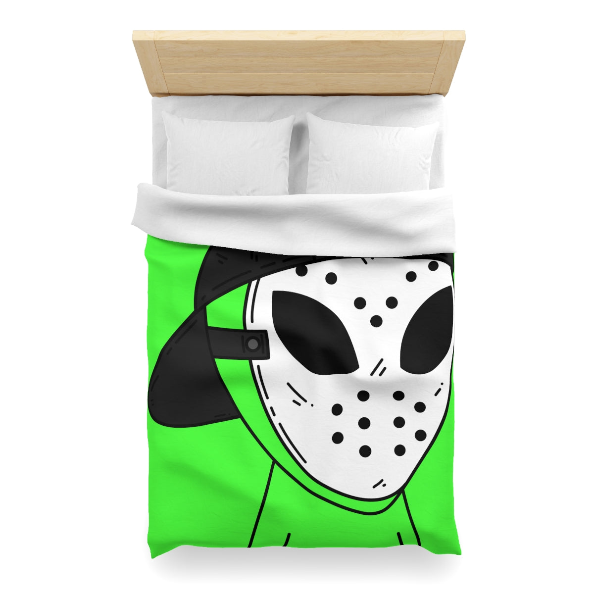 White Hockey Mask Green Alien Visitor Microfiber Duvet Cover