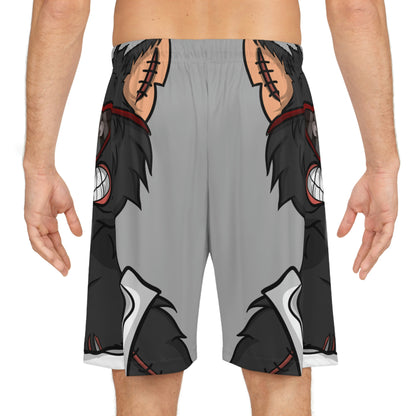 Heart Valentine Black Wolf Cyborg Basketball Shorts