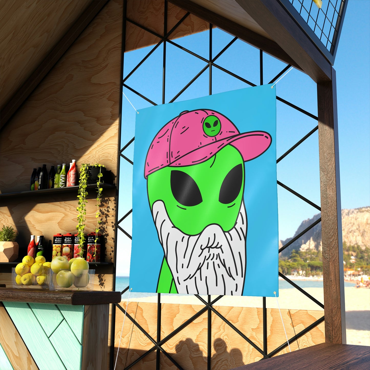 Beard Visitor Pink Hat Alien Cartoon Comic Matte Banner