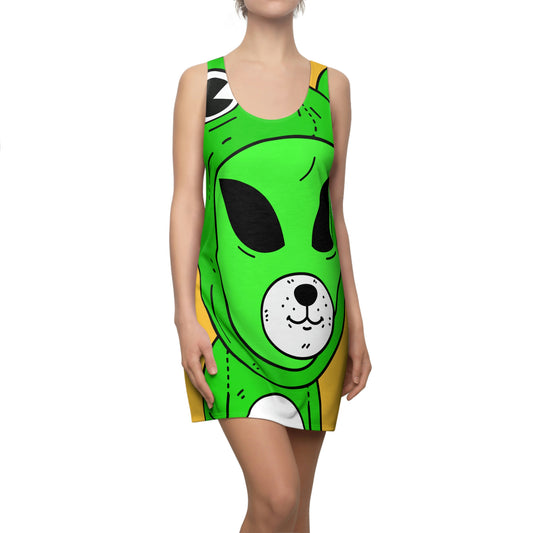 Frog Alien Visitor Women's Cut & Sew Racerback Dress (AOP)