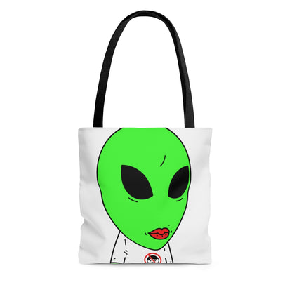 Camiseta verde alienígena antihumana Visitante Lápiz labial rojo AOP Bolsa de tela 