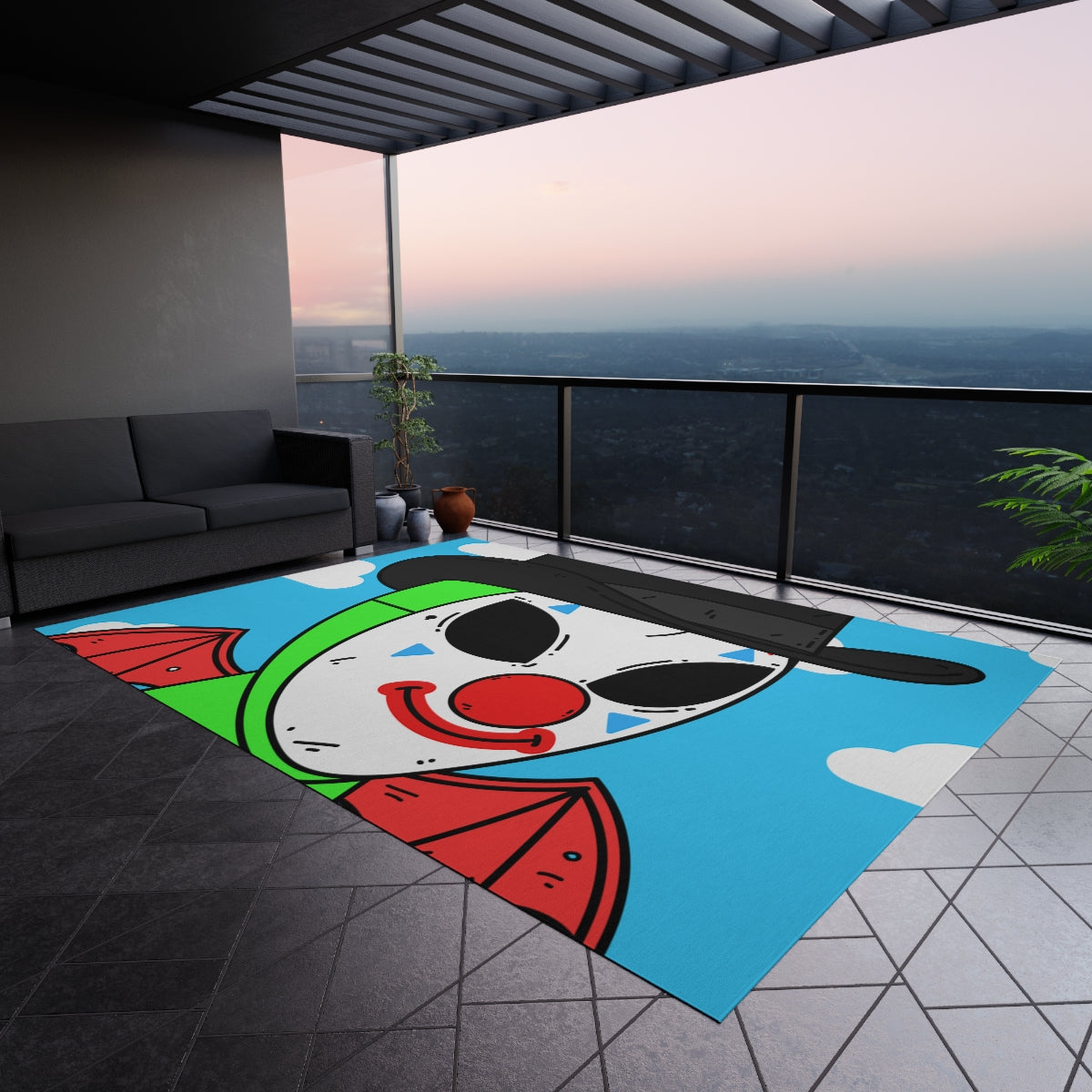 Clown Visitor Green Alien w/ Devil Wings Outdoor Rug