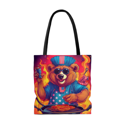 Patriotic Bear's BBQ Bash: Grill and Chill this 4th of July USA Tote Bag (AOP)