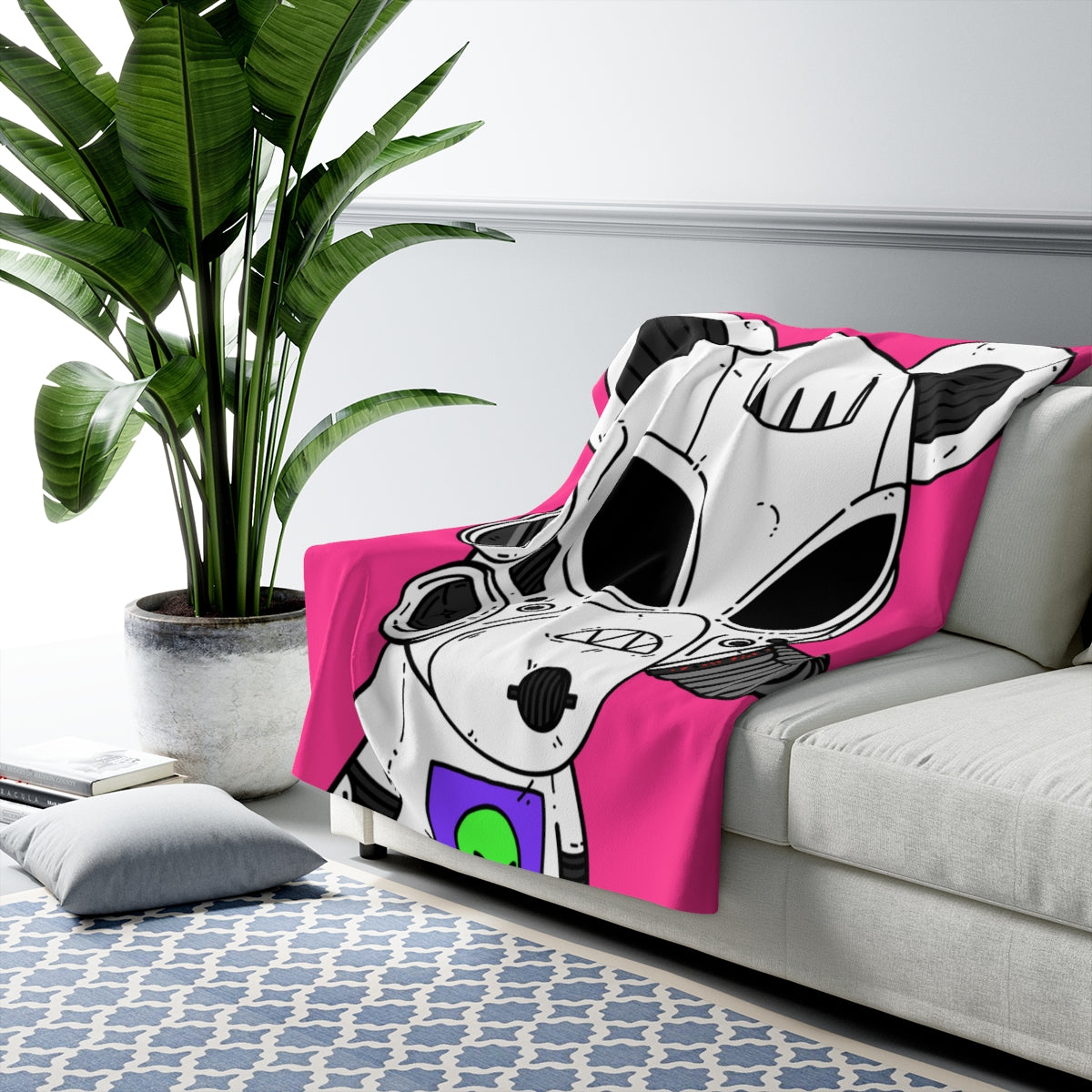 Armored White Mouse Ears Future Alien Cyborg Machine Visitor Sherpa Fleece Blanket