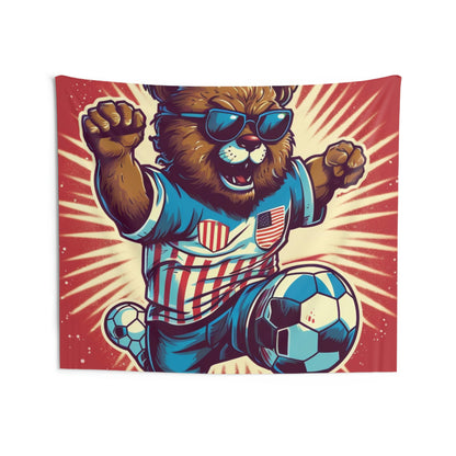 Soccer Stars and Stripes: Patriotism Patriotic Bear Playing Ball Indoor Wall Tapestries