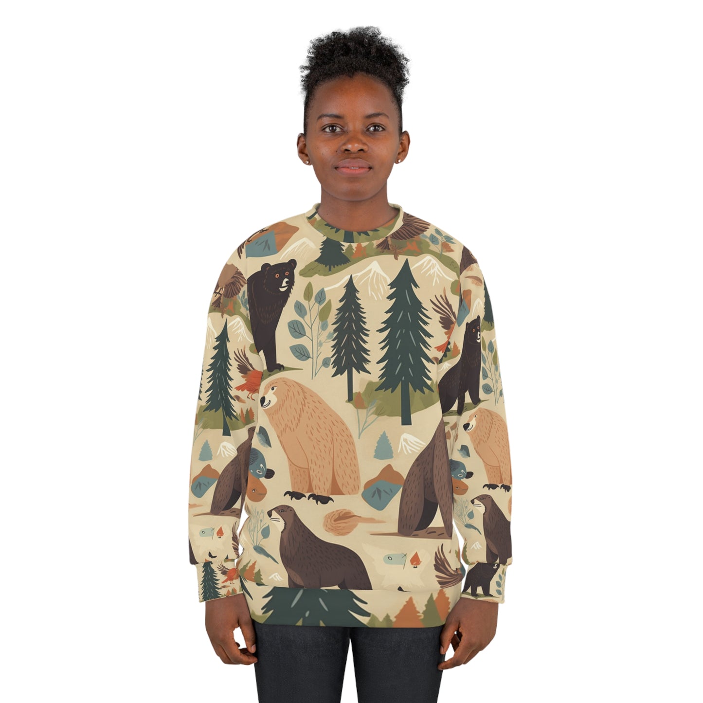 Inspirado en el desierto de EE. UU.: osos grizzly, sudadera unisex con patrón de animales (AOP) 