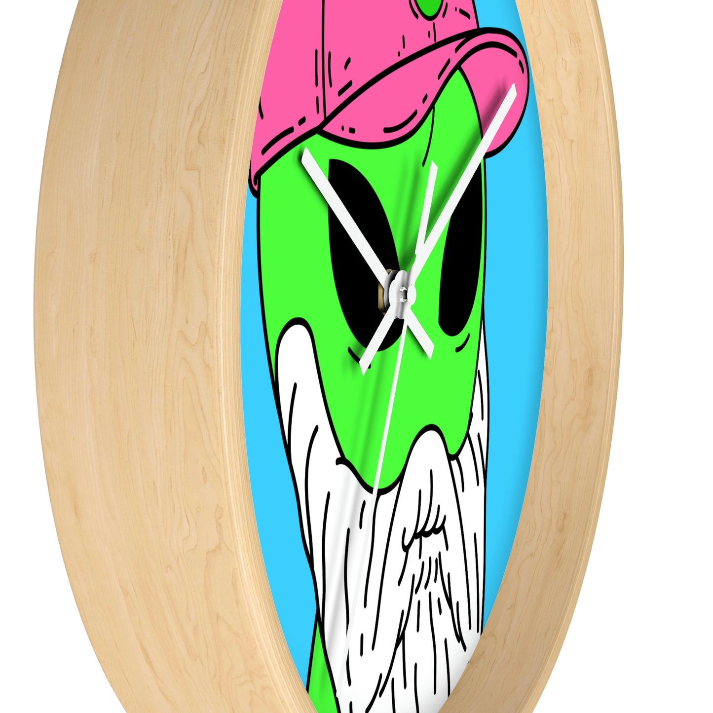 Beard Visitor Pink Hat Alien Cartoon Comic Wall clock