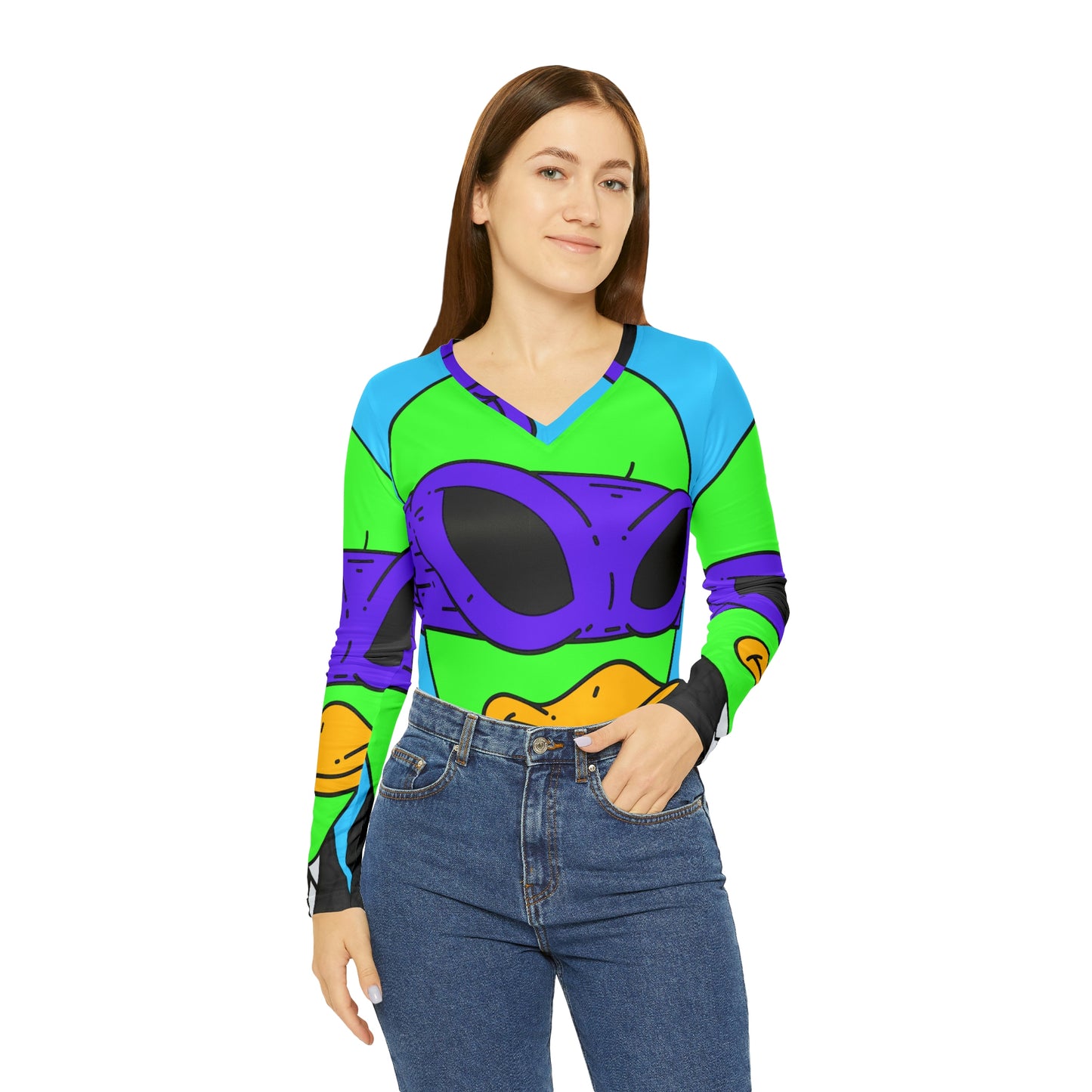 Camiseta Mujer Visitor 751 Alien Manga Larga Cuello Pico 