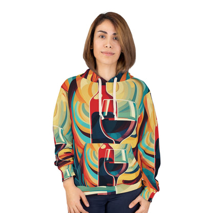 Wine Lover Abstract - Sudadera con capucha unisex con diseño de botella y vidrio (AOP)