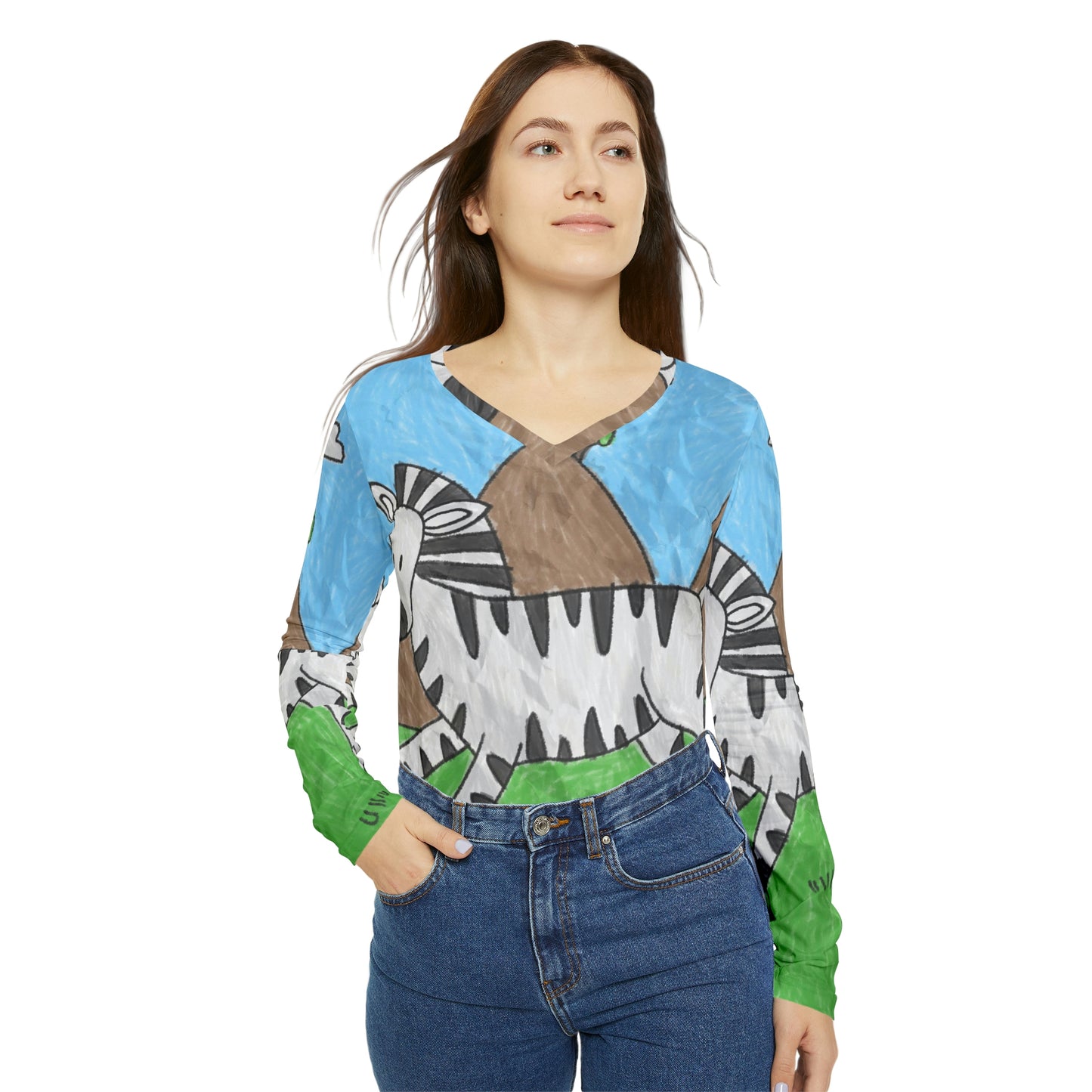 Camisa de manga larga con cuello en V para mujer Zebra Graphic Hipster Zebra Animal 