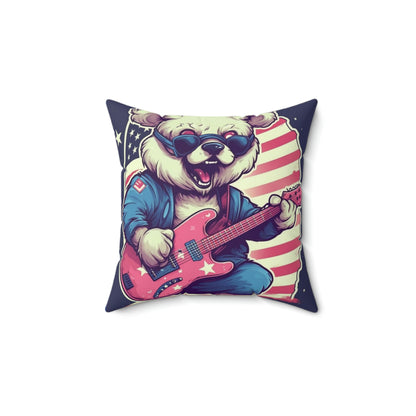 Rock and Roll Independence: Patriotism Patriotic Bear's Guitar Spun Polyester Square Pillow