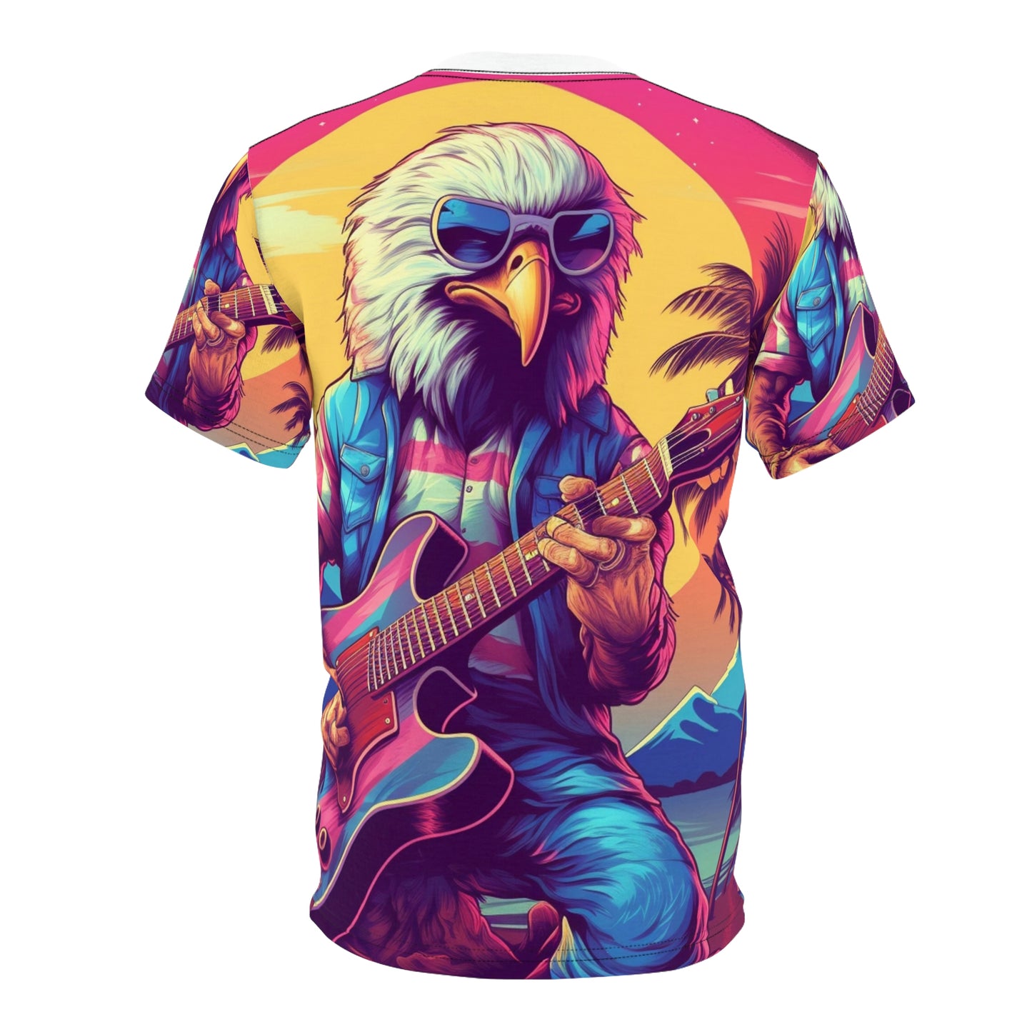 Patriotic Bald Eagle Guitarrista USA Band Design Camiseta unisex cortada y cosida (AOP) 