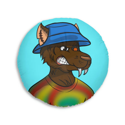 Brown Wolf Fur Cyborg Wolve Bucket Hat Tie Dye Shirt Tufted Floor Pillow, Round