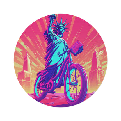 Statue of Liberty USA Bike Rider Graphic Round Rug