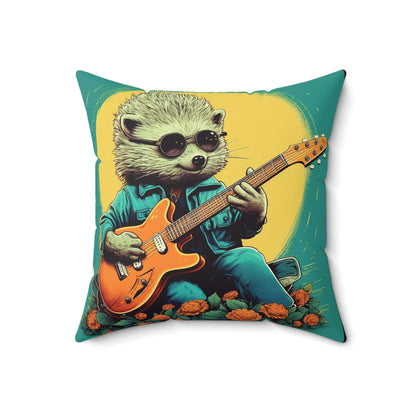 Hedgehog Rock Star Classic Animal Guitarist Graphic Spun Polyester Square Pillow