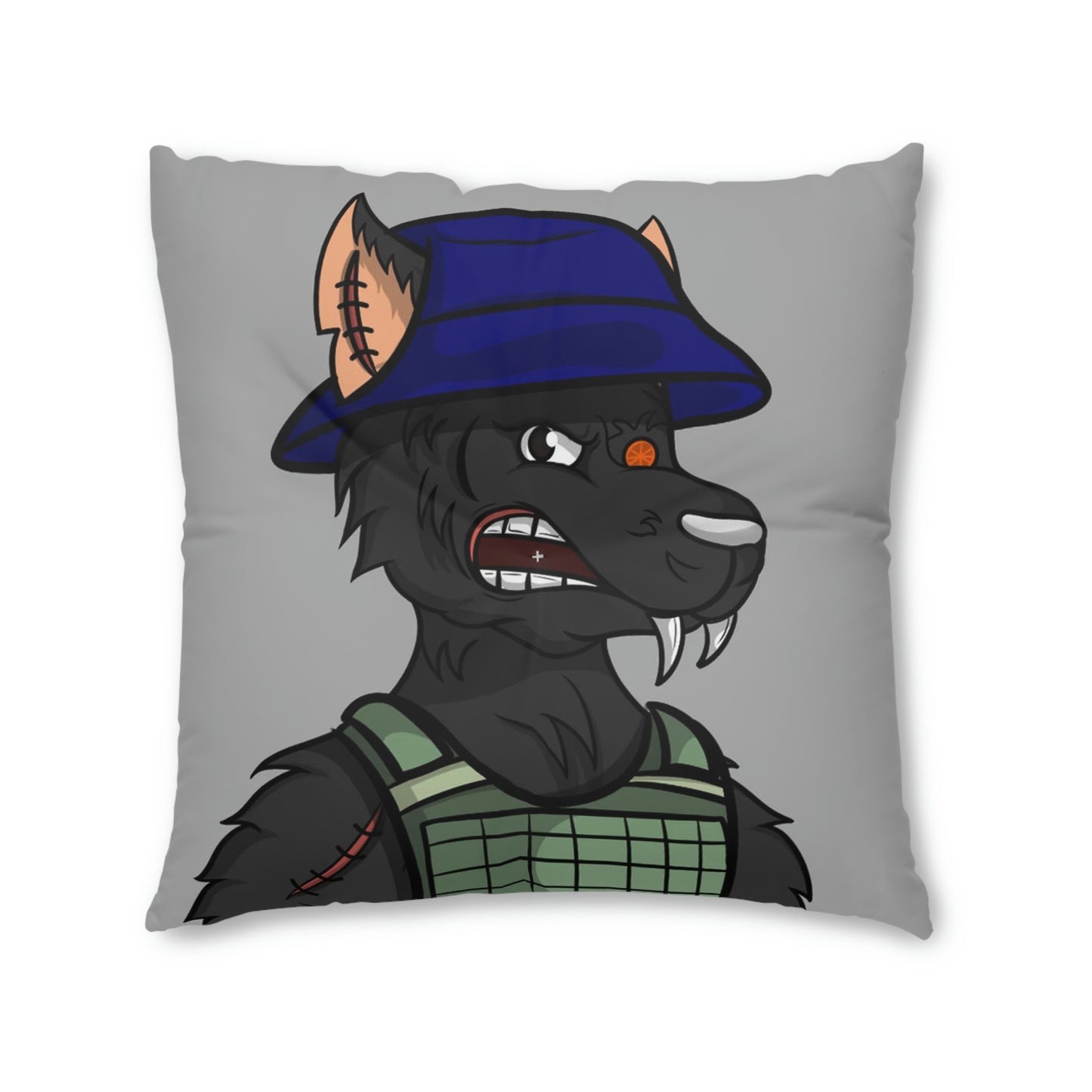 Army Black Wolf Cyborg Werewolve Tufted Floor Pillow, Square