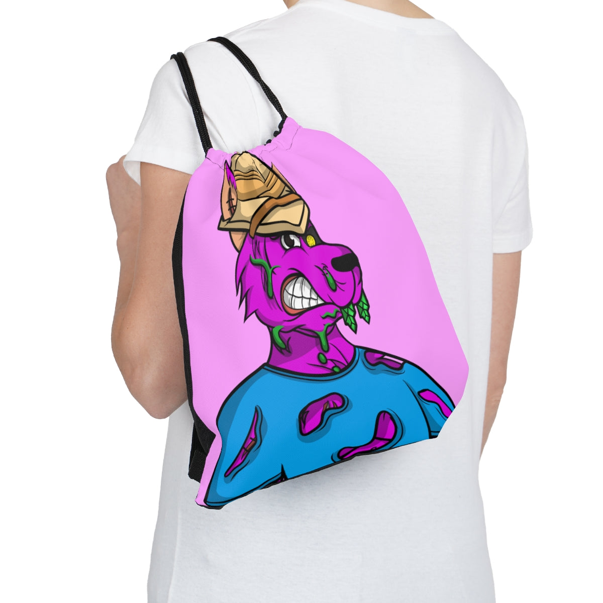 Cyborg Werewolf Ripped Blue Shirt Purple Fur Outdoor Drawstring Bag