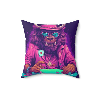 American Bison Poker Card Champion Graphic Spun Polyester Square Pillow