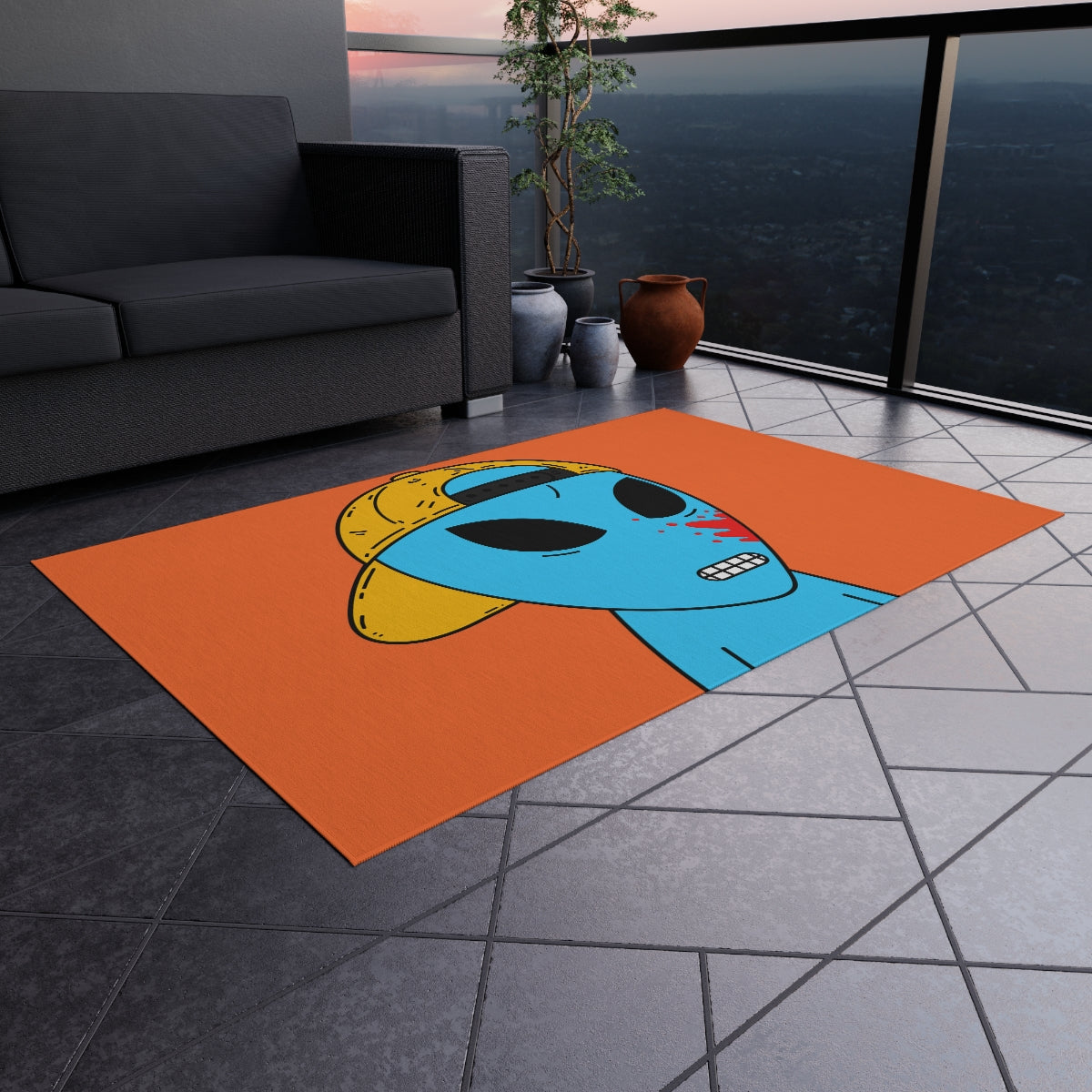 Blue Blood Visitor Alien Cartoon Outdoor Rug