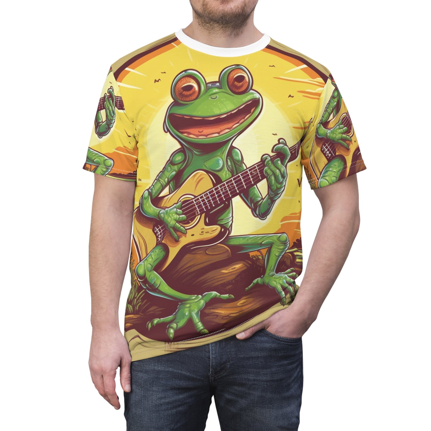 Swamp Frog Acoustic Guitar Player Outdoor Unisex Cut & Sew Tee (AOP)