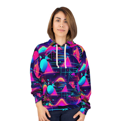 80s Synthwave Retro-Futuristic Inspired Pattern Design Unisex Pullover Hoodie (AOP)