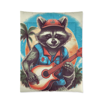 Ukulele Playing Raccoon - Furry Animal Music Island Art Comforter