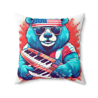 Keys of Patriotism: Piano Player Patriotic Bear's 4th of July Musical Celebration Spun Polyester Square Pillow