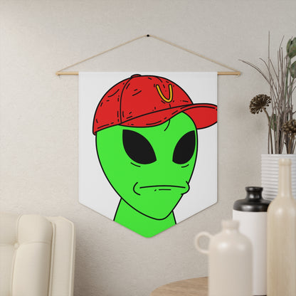 Green Visitor Alien Large Face Red V Hat Pennant