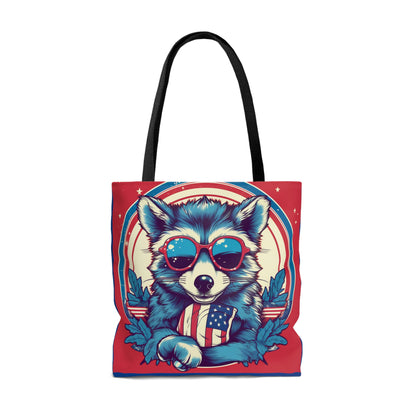 4th of July Stylish Raccoon USA American Graphic Tote Bag (AOP)