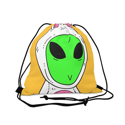 Green Alien V Face White Bunny Rabbit Visitor Outdoor Drawstring Bag