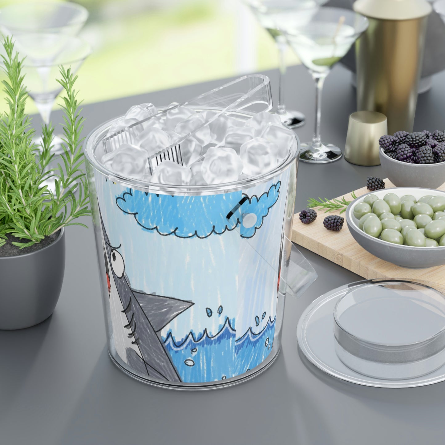 Shark Jaw Teeth Attack Ocean Sea Creature Ice Bucket with Tongs