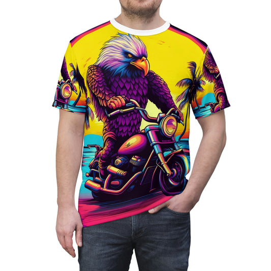 Rider Motorcycle American Bald Eagle Flyer US Graphic Unisex Cut & Sew Tee (AOP)