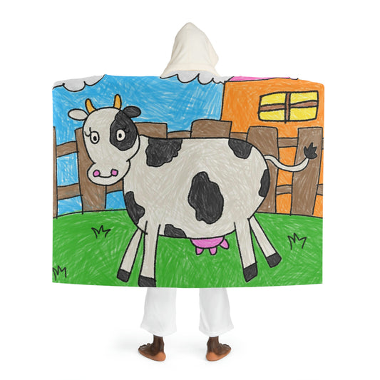 Cow Moo Farm Barn Animal Character Hooded Sherpa Fleece Blanket