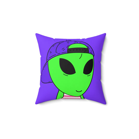 Purple Hat Green Alien Smile Visitor Red White Striped Tank Top Spun Polyester Square Pillow