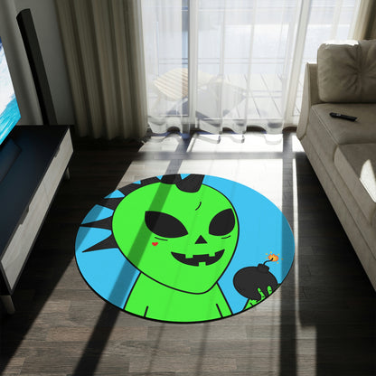 Green Alien Black Spiked Hair Pumkin Face Bomb Visitor Round Rug - Visitor751