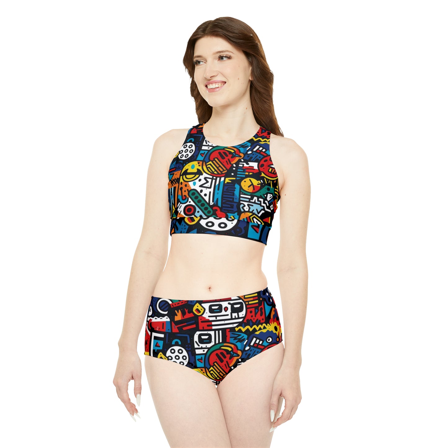 Street Art Inspired Bold Graffiti & Urban Motifs Design Sporty Bikini Set (AOP)